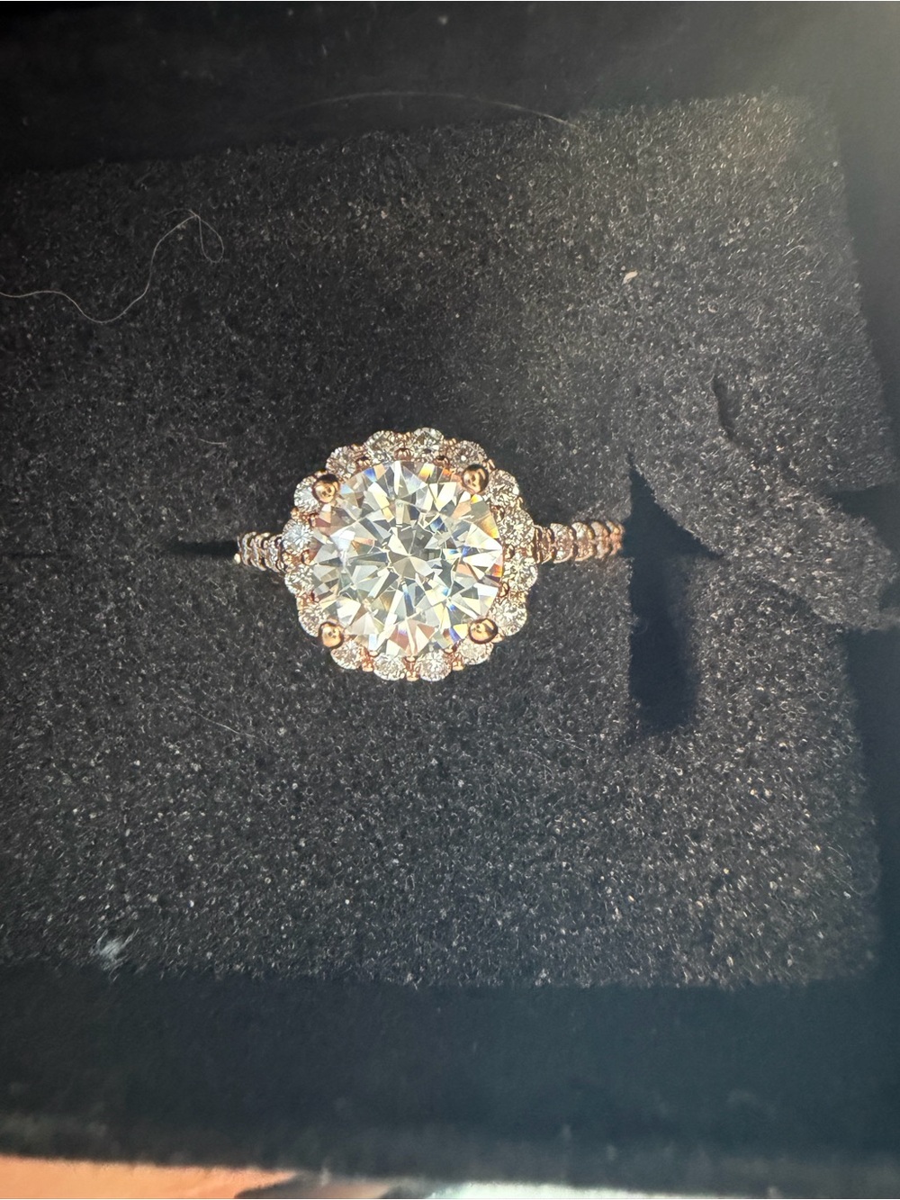 Rose Gold Round Halo Engagement Ring with Pavé Band